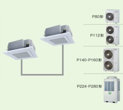 画像1: 東京・業務用エアコン　東芝　4方向吹出し　同時ツイン　ワイヤレス　リモコン　AUEB11265X　P112（4馬力）　スマートエコR　三相200V